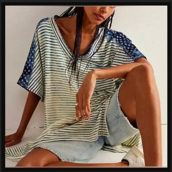 NWOT XS Free People We The Free Oversized fit True Blue Tee Tunic Top - Picture 1 of 11